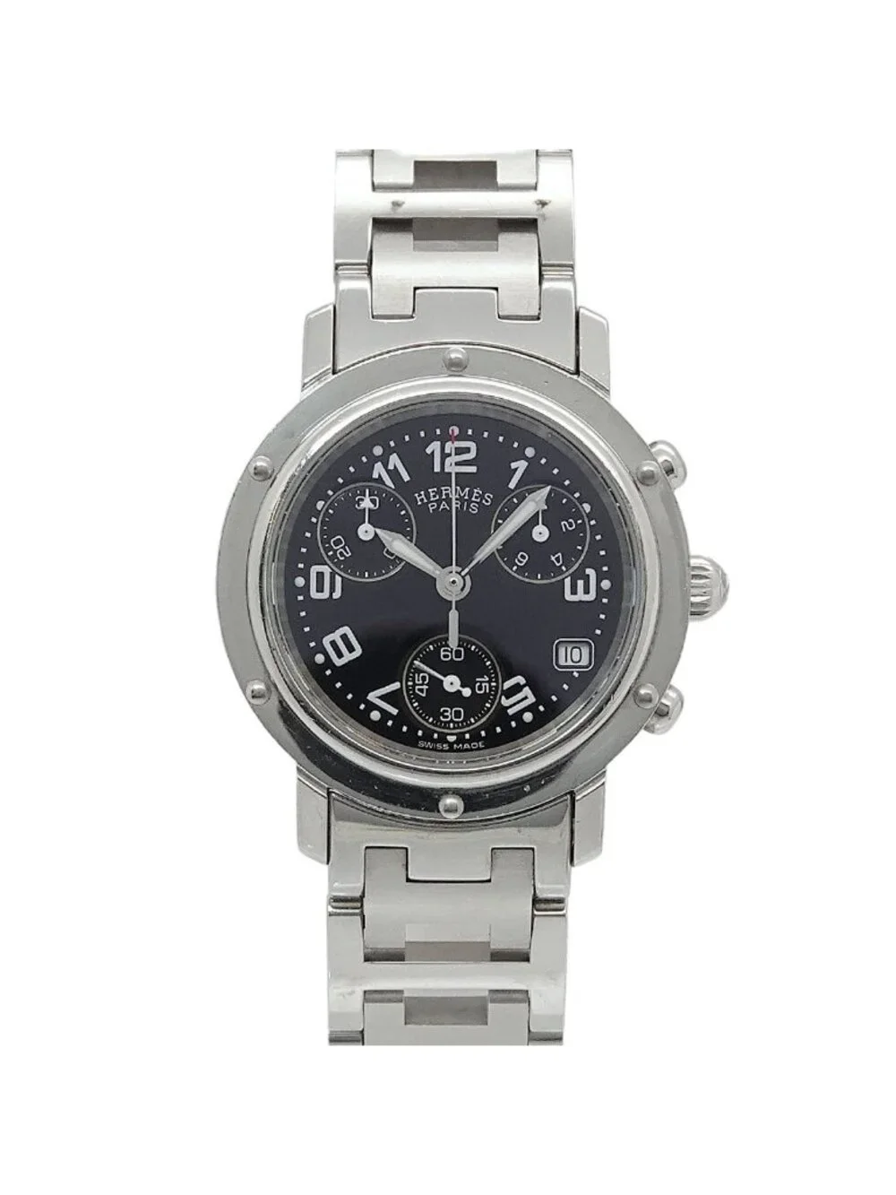 Hermes Clipper Chronograph Vintage Watch Date Black Quartz